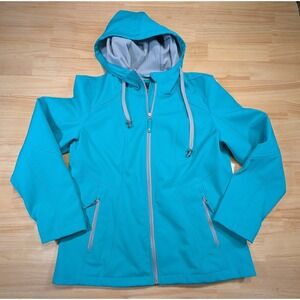 Below Zero by Rothschild Womens L Softshell‎ Hooded Jacket Cyan Blue Full Zip
